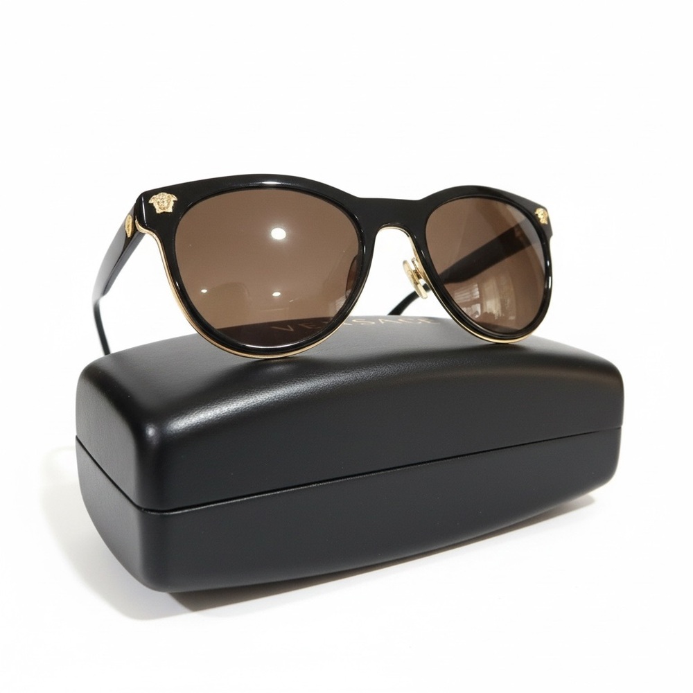Versace MOD 2180 Polarized Sunglasses Black Gold Medusa Italy w/ Case